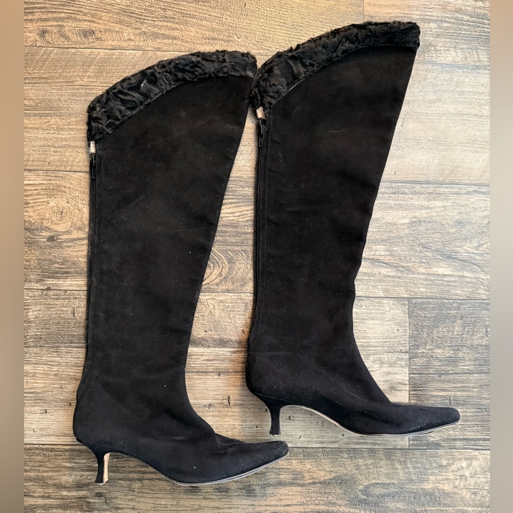 Vintage Manolo Blahnik Suede Fur Trimmed Boots NEED TAPS